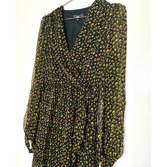 Caroline Constas Vivian Winter Rose 100% Silk V-Neck Ruffles Gown Size Small - Picture 6 of 16